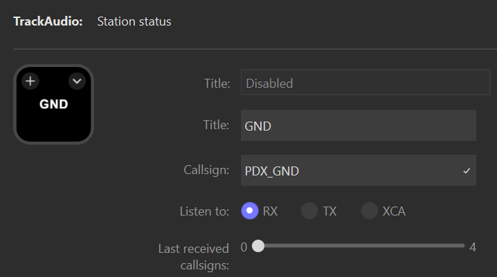 Screenshot of a station status action, with fields populated as described in the above table.